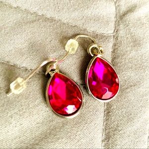 Pink Stone Tear Drop Silver Earrings